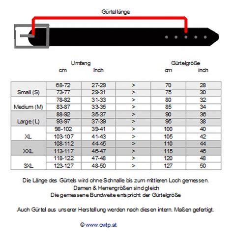 gürtellänge tabelle.